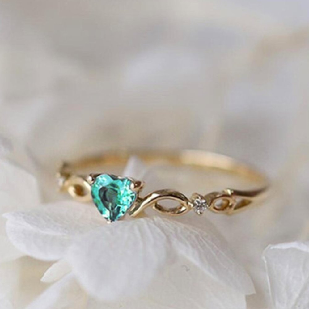 Gold Green Heart Dainty Anillos Princess Diamond Ring For Women, Vip264